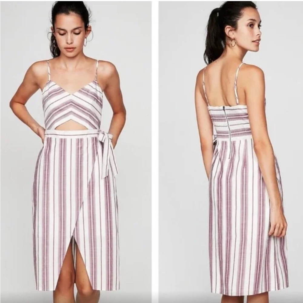 Express Wrap Cut Out Midi Dress Spaghetti Strap Size 2 People White Stripe